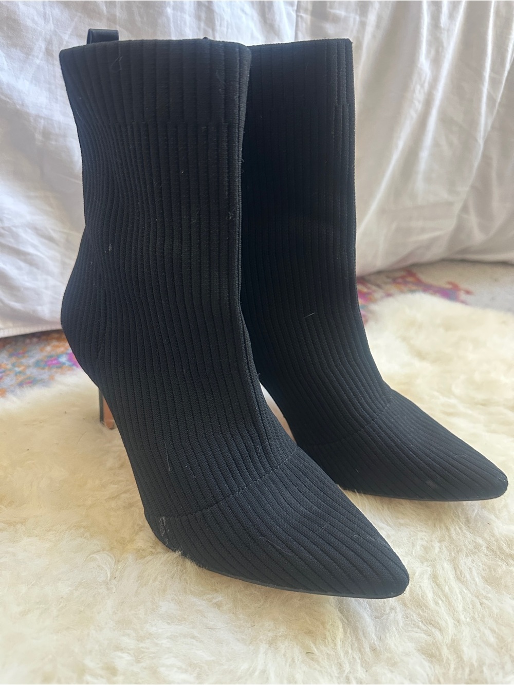 Catherine Malandrino Sock Booties Womens 7.5 Black Pointed Toe Stiletto Heel